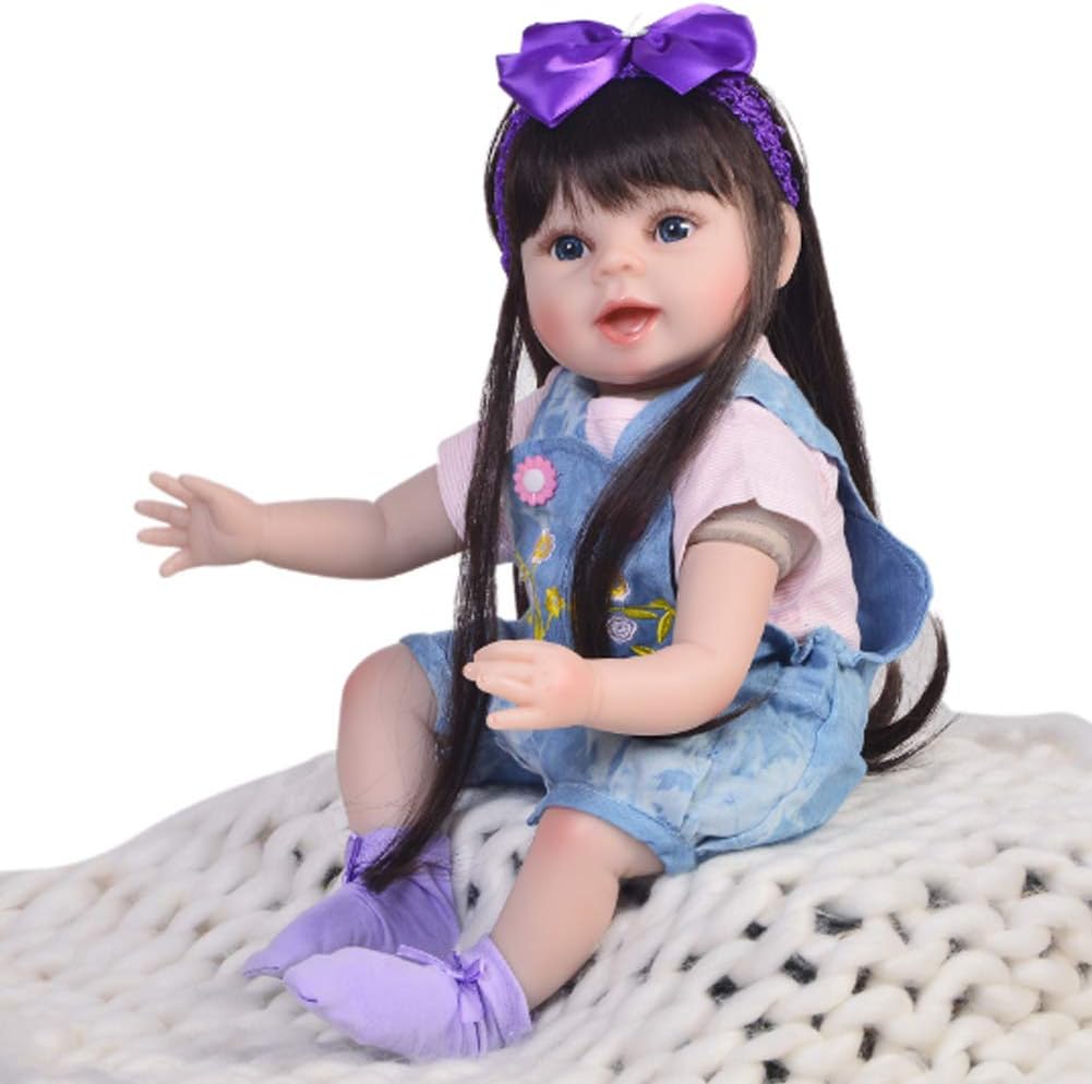 JTYX DOLLS 22inch/55cm Reborn Baby Soft Silicone Simulation Doll Blue Eyes Long Hair Newborn Playmate Realistic Doll Children Birthday Gift (Not Washable),color1,55cm