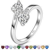 KIFUTENG Evil Eye Ring, 925 Sterling Silver Zirconia Heart Blue Evil Eye Ring Band For Women Lucky Statement Jewelry Gifts Size 5-10 (Silver, 5