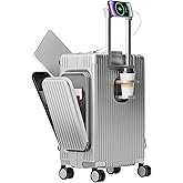 feilario 20in Aluminum Frame PC Carry On Luggage Tri-Zone Access Hard Shell Brake Wheels Suitcase with Cup Holder, Phone Holder, TSA Approved Lock (Silver, 20")