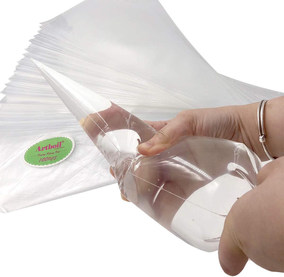 Artboil Pastry Bags 100 Count 15.3 Inch Disposable Cake Decorating Bags, Piping Bags, Icing Piping Cream Bags, Extra Thick Large Cake/Cupcake Decorating