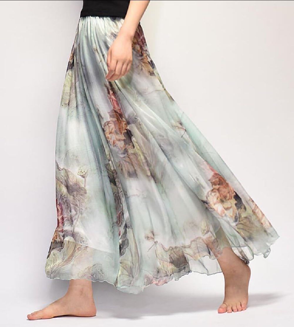 Gocgt Women Beach Skirt Full/Ankle Length Blending Maxi Chiffon Long Skirt