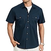 HISDERN Mens Short Sleeve Button Down Shirts Work Casual Button Up Relaxed Fit Summer Shirt with Two Pockets
