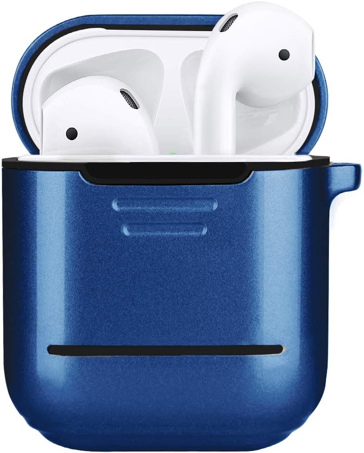 MOBEALO Airpod Case,Double Protection (Metal+Silicone)【Front LED Visible】 Ultra Lightweight Shockproof Dustproof Scratchproof Accessories with Anti-Lost Keychain for Airpods1&2 Charging (Blue)