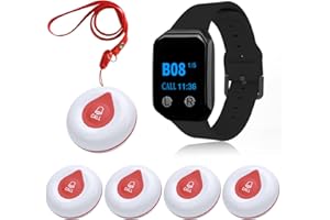 WNKRUN Wireless Calling System Wireless Caregiver Pager Call Button Nurse Alert System with 1 Waterproof Caregiver Watch/5 Call Buttons for Elderly/Patient/Disable at Home