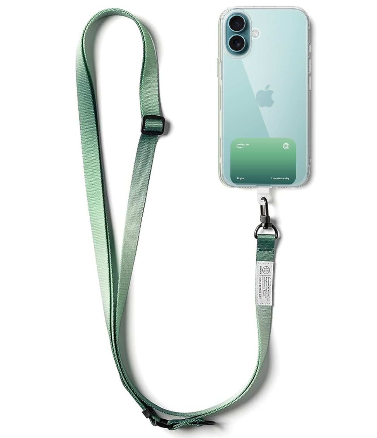 Ringke Holder Link Snap Hook [Phone Lanyard + Tether Tab] Adjustable Anti-Theft Crossbody Strap with Tearing Resistant Color Patch for Universal Phone Cases - Forest