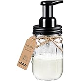 Amolliar Mason Jar Foaming Soap Dispenser, Rustproof Stainless Steel Lid,BPA Free Pump, Waterproof Labels, Rustic Farmhouse Decor, Refill Hand Soap Dispenser for Bathroom, Vanity, Kitchen, Countertop
