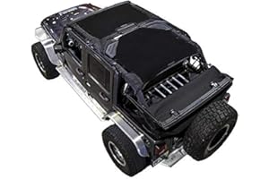 SPIDERWEBSHADE Compatible with Jeep Wrangler 2 Piece - Front and Rear Mesh Shade Top Sunshade UV Protection Accessory USA Made for Your JKU 4-Door (2007-2018) in Black