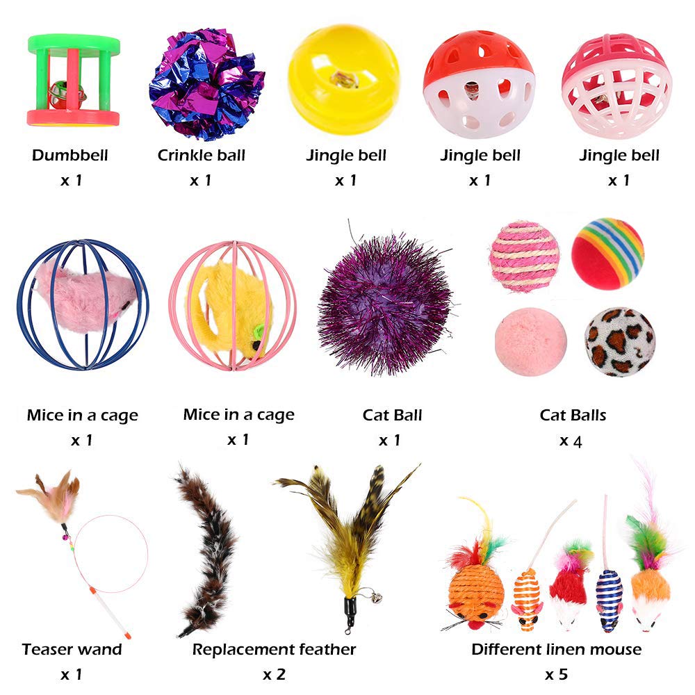 Cat Toy Set,Cat Toys for Indoor Cats,20PCS Cat Toy Teaser Wand Best Cat