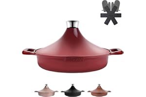 INSETFY Non-Stick Frying Pan/Skillet 11", 3QT Tagine Pan, Aluminum Pans with Lid, Stove/Oven-to-Table Cookware, Dishwasher Safe& Compatible with All Stovetops（Red）