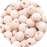 MJIYA Natural Wooden Beads, Round Beads Loose Beads Rustic Country Beads Suitable for DIY Jewelry Making, Home Decoration (10