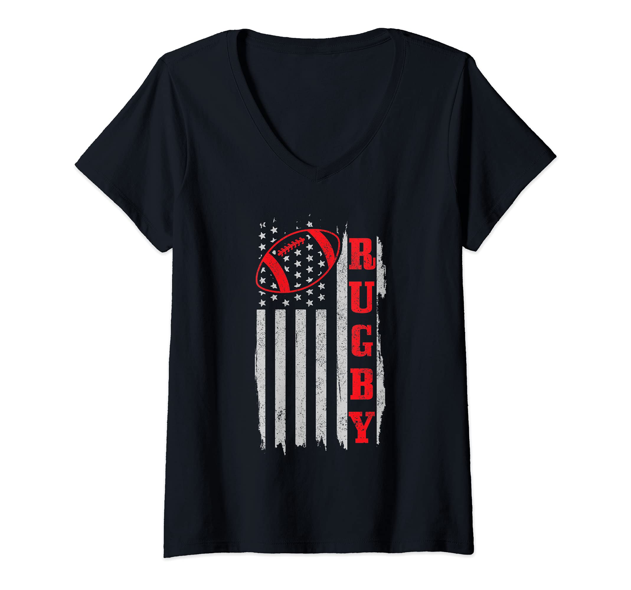Womens Rugby American Flag Vintage Patriotic Rugby Player Fan V-Neck T-Shirt
