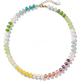 Gemstone Beaded Necklace for Women Colorful Natural Stone Freshwater Pearl Surfer Beach Rainbow Necklace Jewelry Gift
