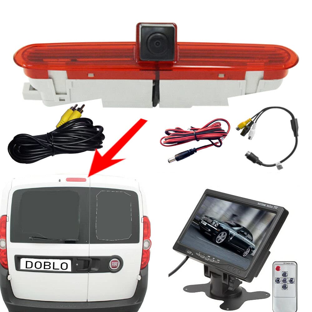 Dolphin Automotive Brake Light Rear View Reversing Camera Fits Fiat Doblo 2010 Onwards and Vauxhall Combo 2011-2018 (Camera With 7" Dash Monitor)