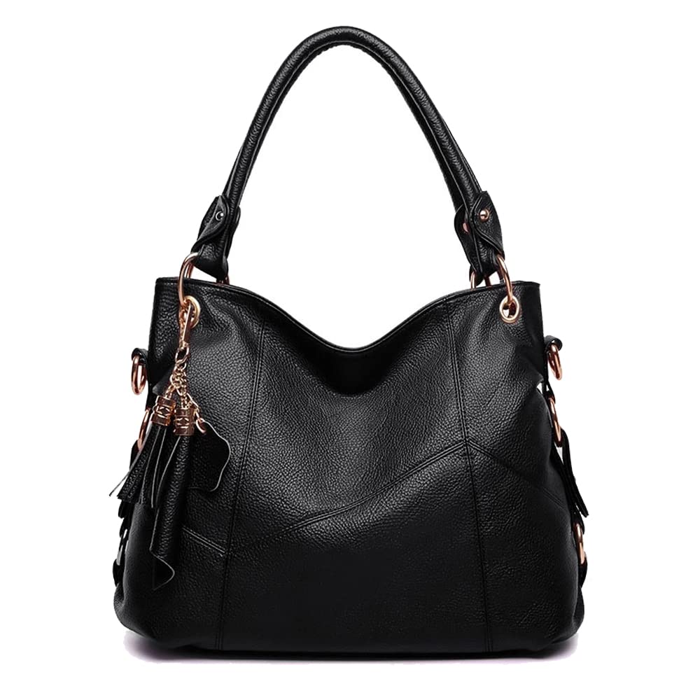 Kris Anna Womens Tassel Shoulder Bag Hobo Handbag Black
