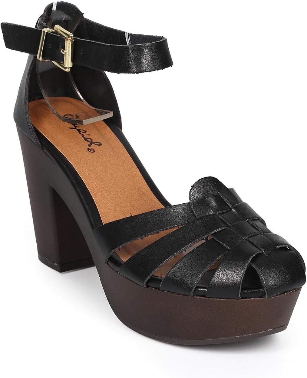 Qupid Women Leatherette Round Toe Platform Chunky Heel
