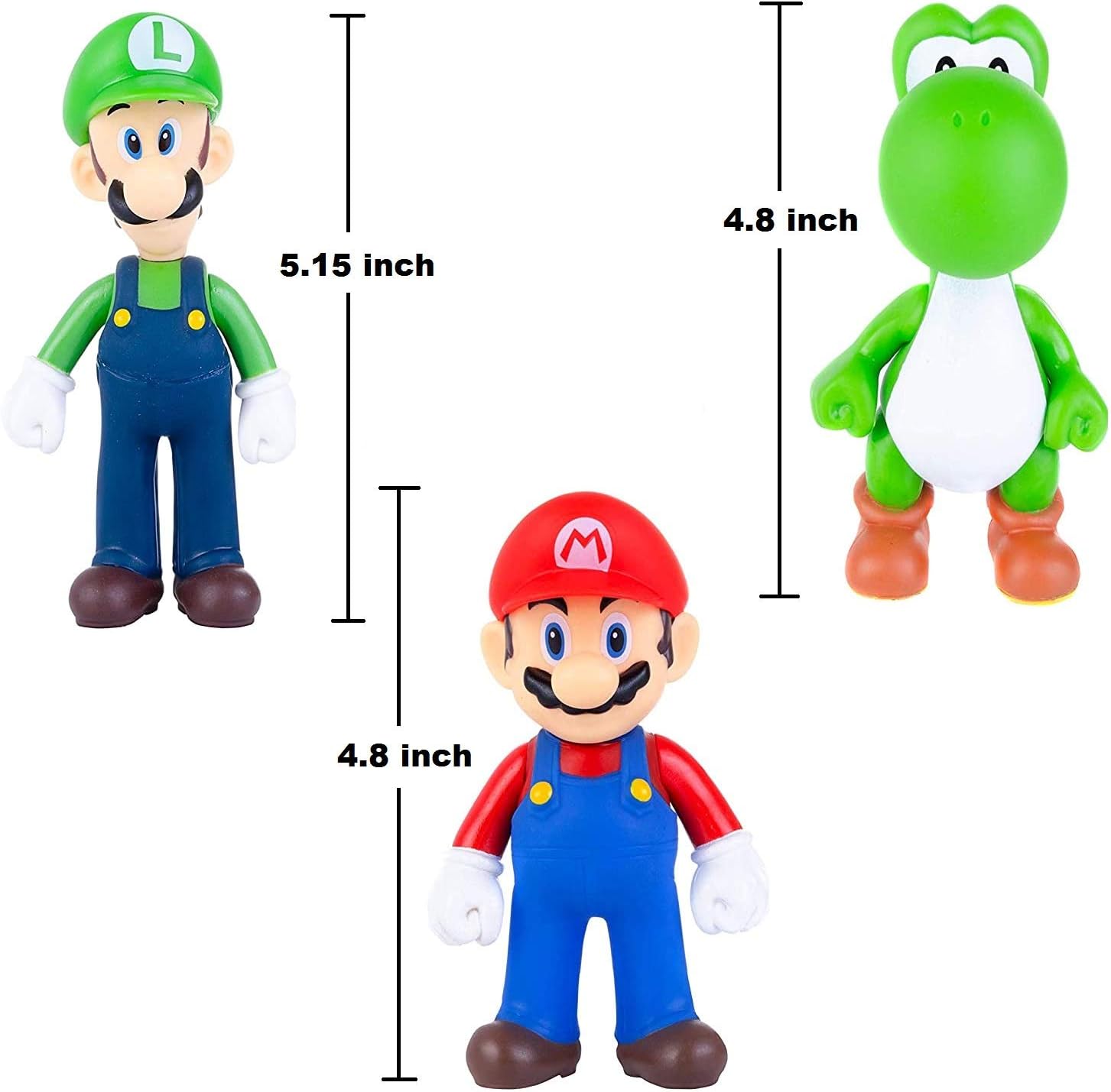 Super Mario Toys - 3Pcs Mario toys with Luigi and Yoshi - Mario Bros Action Figures - Super Mario Cake Topper Decoration - Mario Toy Figures & Playsets: Toys & Games