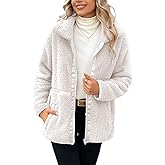 Dugcew Women's Fleece Zip Up Sherpa Jacket Casual Stand Collar Patchwork Quilted Teddy Coat with Pockets