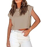 LCXWFE Women Summer Crop Tops Casual Round Neck Cropped T Shirt Solid Color Basic Tees
