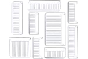 Kootek 9 Pcs Drawer Organizer Set, 4-Size Bathroom Vanity Trays Makeup Desk Dividers Versatile Storage Bins Clear Plastic Container for Dresser, Bedroom, Kitchen, Office