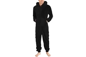 Lmdudan Men's Winter Zipper Hooded Fuzzy Romper Pajamas One Piece Fleece Pajama Jumpsuit Warm Comfy Loungewear with Pockets