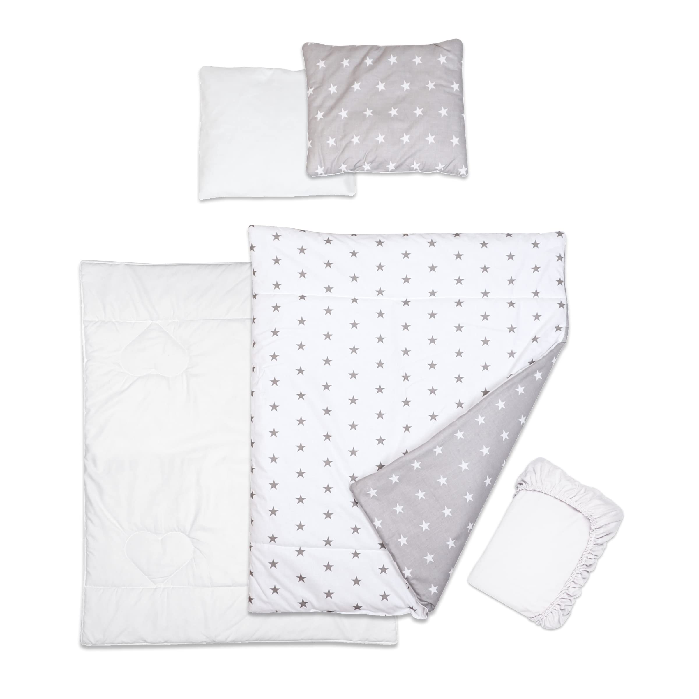 Baby Comfort 5 Piece Toddler Bedding Duvet Pillow with Covers & Jersey Sheet fits 83x50cm Co-sleeper Crib 12M+ (Big Stars)
