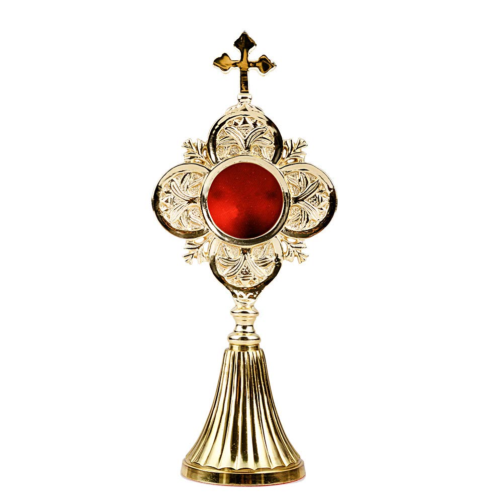 NKlaus Monstrance Reliquary 22cm High Cross Reliquary House Altar Brass Solid Gold Reliquary Holder Cross Reliquary Handmade Reliquary 2848