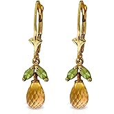14k Yellow Gold Leverback Earrings with Citrines and Peridots