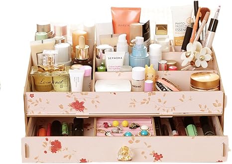 Amazon ドリーマー メイクボックス Diy 木製 アクセサリーケース ジュエリー収納 コスメボックス 引出し式 組み建て 卓上収納 バニティー 小物 基礎化粧品入れ ドレッサー 仕分け 美容 化粧道具 おしゃれ 可愛い 機能的 テーブル プレゼント ギフト 花柄 収納用品