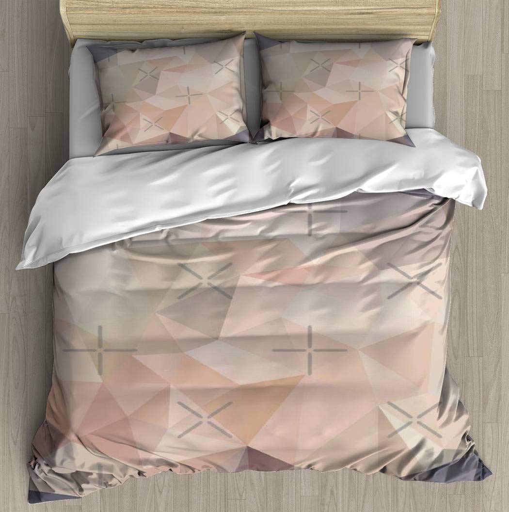 Low Polygon Digital Art Blush/Pink/Gray Bed Sets 2 Pillowcases and 1 Duvet Cover Brushed Microfiber 