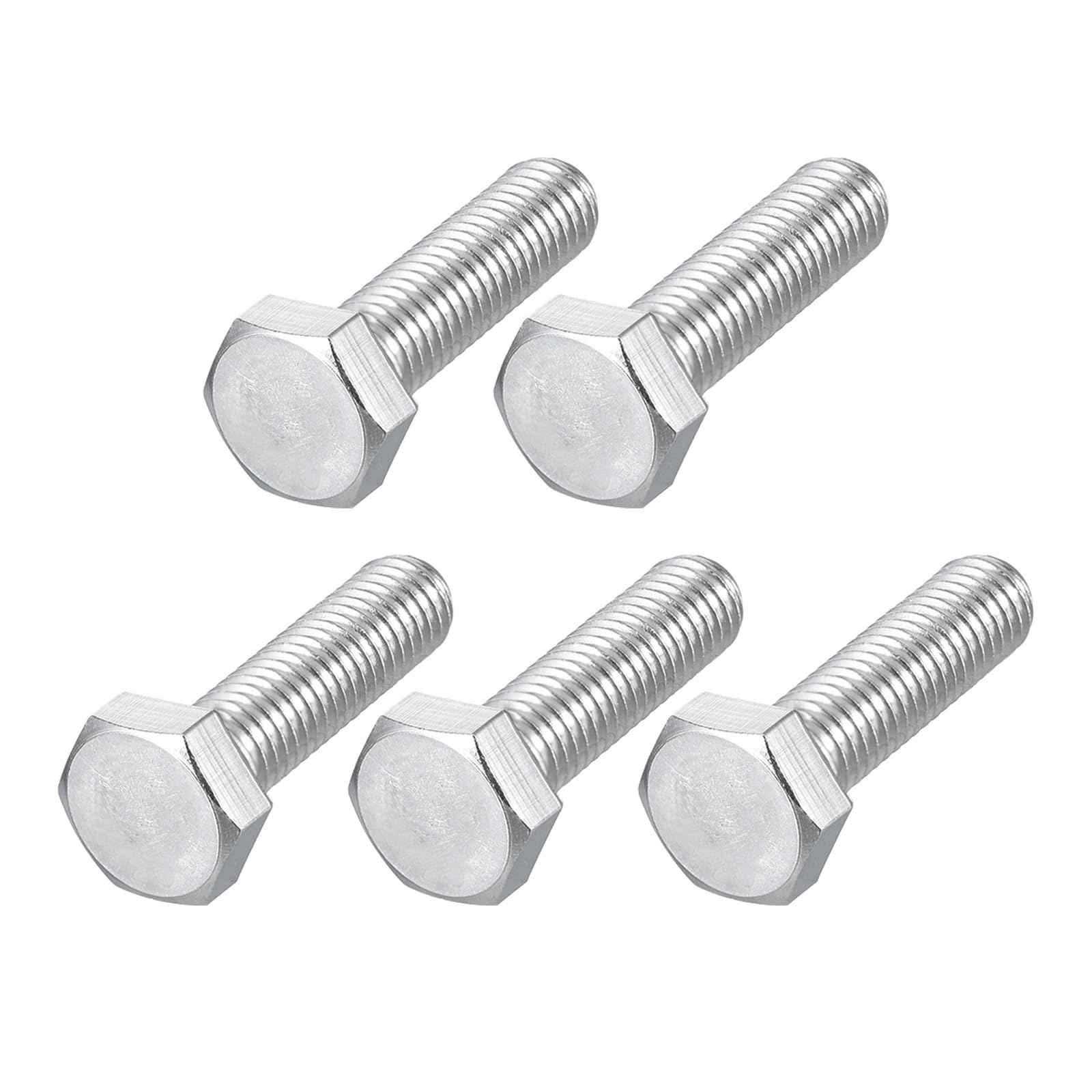 METALLIXITY Hex Head Screw Bolt (M8-1.25x30mm) 5Pcs, 316 Stainless Steel, Fully Threaded, External Hex Drive, Bright Finish - for Repair, Silver