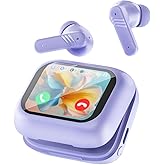 Active Noise Cancelling Touchscreen Earbuds ANC with Smart Touch Screen Case, Blue Tooth Ear Buds With Screen on Case Earphones for iPhone Android Purple TWS True Wireless Bluetooth Earbuds Headphones