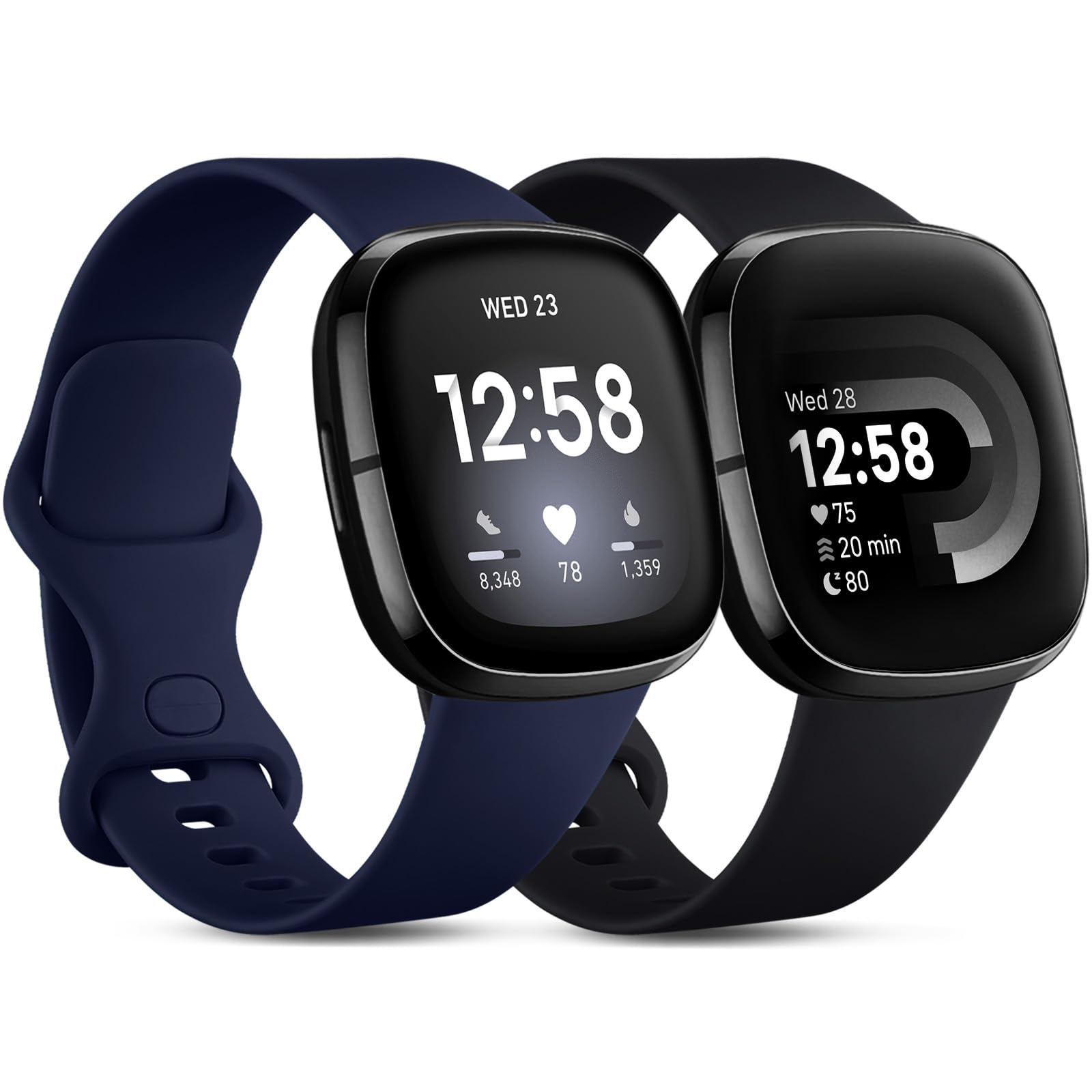 CeMiKa Compatible with Fitbit Versa 4/Versa 3 Strap/Fitbit Sense/Sense 2 Strap, Soft Replacement Sport Strap Compatible with Fitbit Versa 4/Versa 3/Fitbit Sense for Women Men, Small NavyBlue/Black — image 1