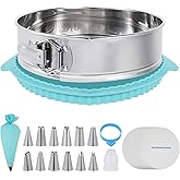 Aufind 10 Inch Springform Pan for Baking, 304 Stainless Steel Cheesecake Pan with Removable Bottom, Includes 12 Piping Tips and 50 Parchment Papers for Pie Cake Pizza and Quiches(10" Cake pan)