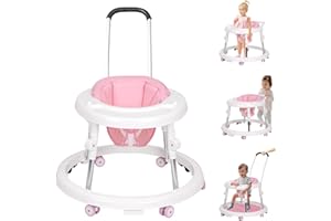 QIZHI-BEAR Baby Walker with Wheels, Activity Center with Mute Wheels Anti-Rollover, 9-Gear Height Adjustable Foldable Baby Walker for Boys and Girls from 6-18 Months with Push Handle, Footrest…