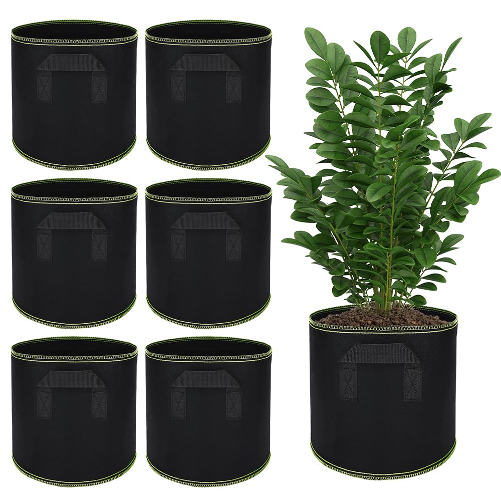 BFXMV 6Pcs Plant Grow Bags, 10 Gallon Thickened Nonwoven Fabric Pots with Handles, Breathable Fabric Planter Container for Vegetables, Potatos, Tomatoes, Strawberry, Flowers and Fruits