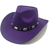 Classic Western Cowboy Hat Cowgirl Hat Unisex Men's & Women's Wide Brim Felt Fedora Hat Flat Top with Buckle Belt
