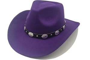 WILLHEOY Classic Western Cowboy Hat Cowgirl Hat Unisex Men's & Women's Wide Brim Felt Fedora Hat Flat Top with Buckle Belt