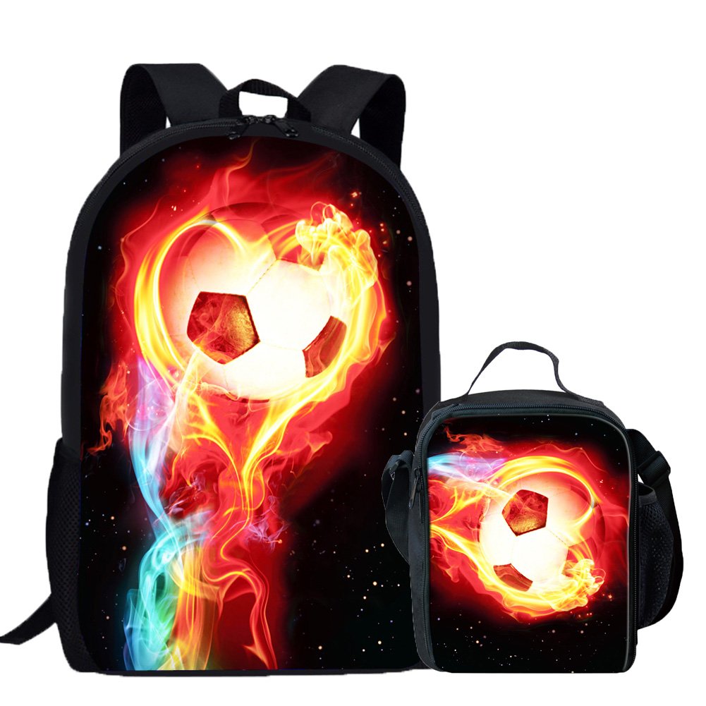 Coloranimal 3D Fire Football Pattern Children School Backpack+Lunch Purse
