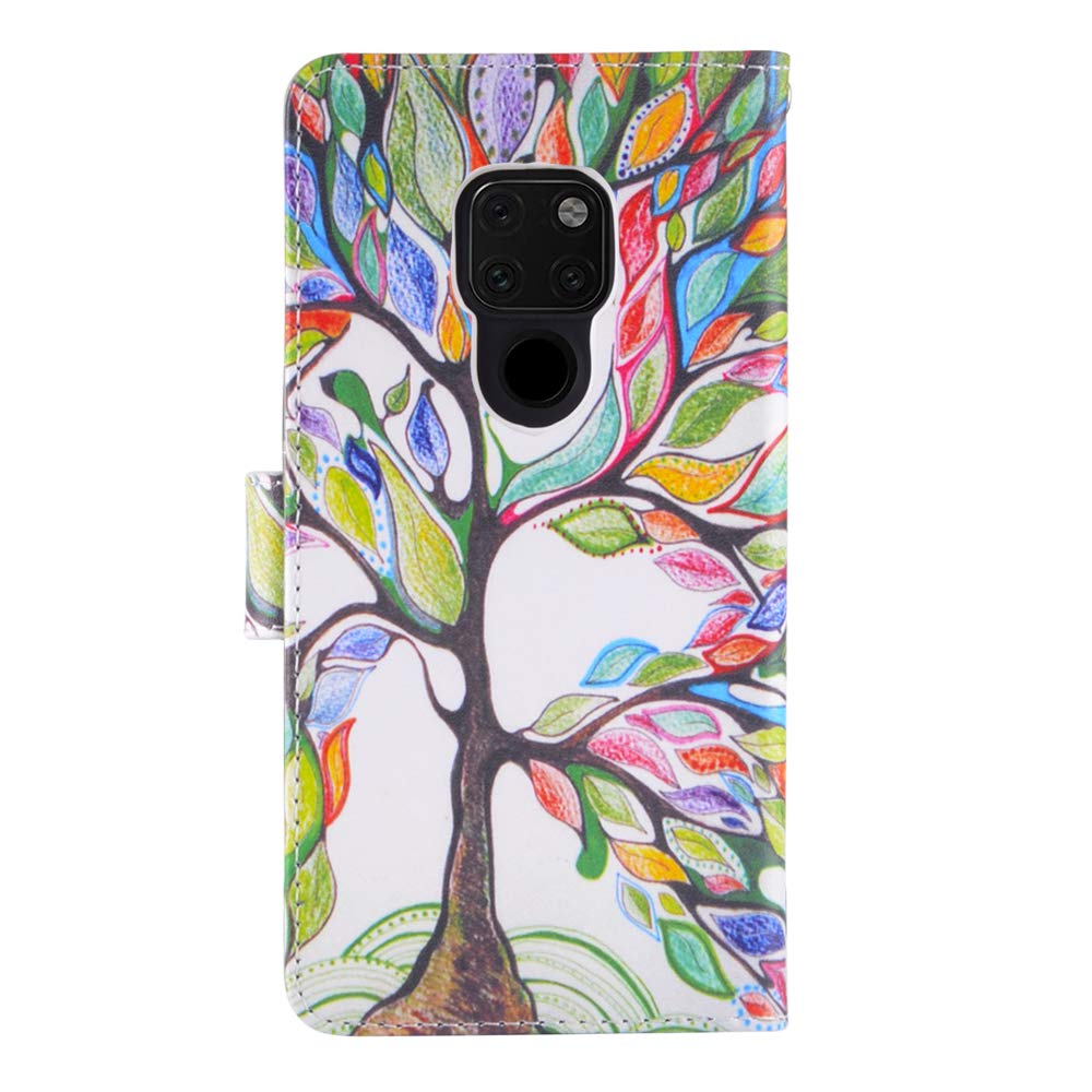 RusseryPek Huawei Mate 20 Case, Wallet Folio Flip Premium PU Leather Case Cover with Card Holder Slot Pockets,Wrist Strap,Kickstand,Magnetic Closure for Huawei Mate 20, Love Tree