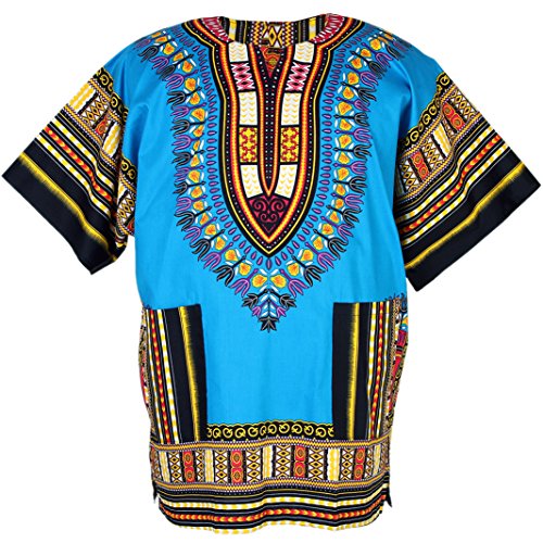 African Dashiki Traditional Shirt Unisex Cotton One Size Fits Most Blue ad02s