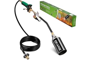 QUANIE Propane Torch Burner Weed Torch High Output 1,800,000 BTU with 10FT Hose,Heavy Duty Blow Torch with Flame Control and Turbo Trigger Push Button Igniter,Flamethrower for Garden Wood Ice Snow Road(black