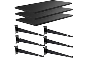 Tcevily 3 Pack Gridwall Shelf 24 x 12 Inches Wooden Gridwall Shelves with Metal Brackets Grid Wall Shelving Organizer Heavy Duty Gridwall Accessories for Home Garage (3, 23.6 x 11.8 x 0.8 inches)