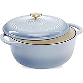 Best Choice Products 7.5 Quart Enamel Cast-Iron Round Dutch Oven, Family Style Heavy-Duty Pre-Seasoned Cookware for Home, Kitchen, Dining Room, Oven Safe w/Lid, Dual Handles - Cornflower Blue