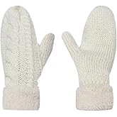 Feelorna Winter Warm Mittens for Women, Unisex Soft Thermal Fleece Lining Mittens, Cozy Thick Knitted Gloves for Cold Weather