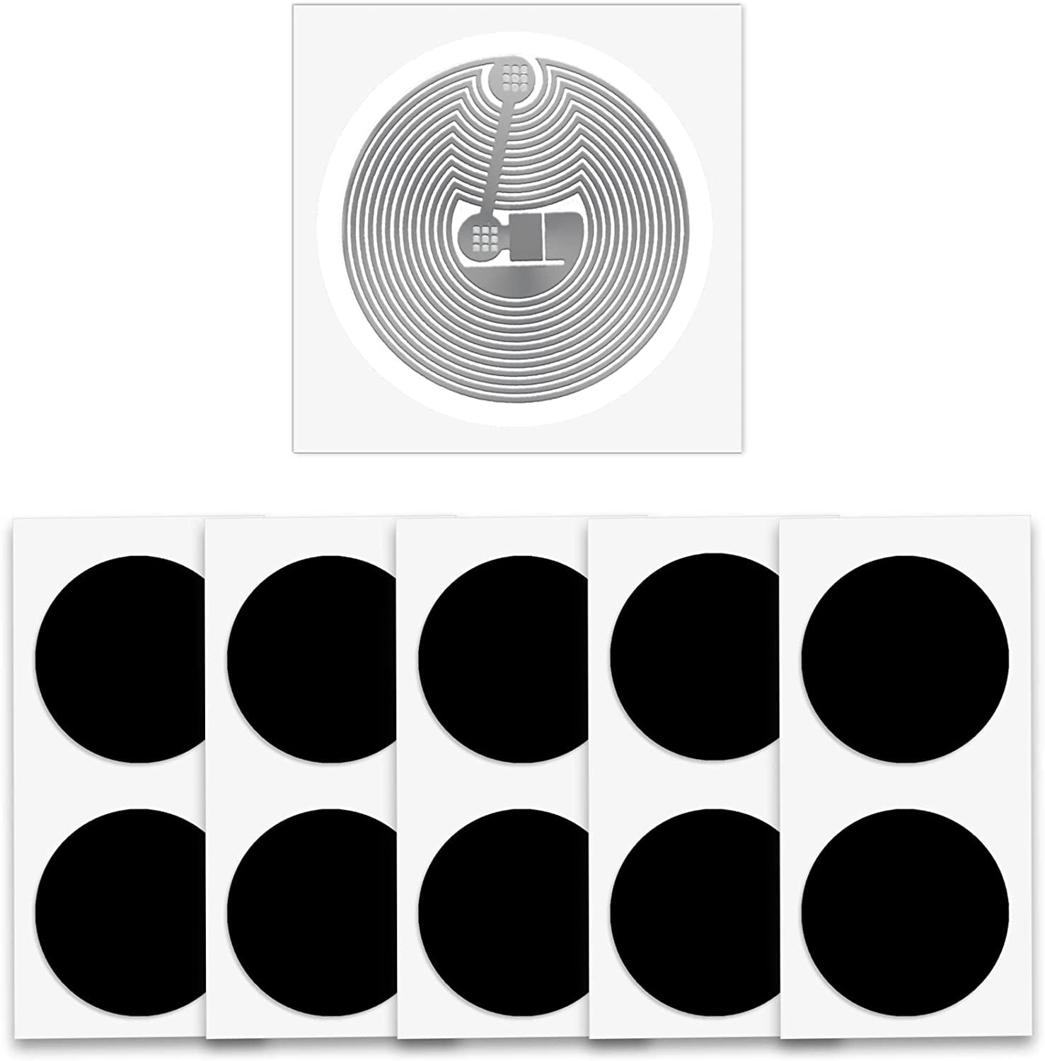100 PCS NTAG215 NFC Stickers - Black, Blank 25mm Round Labels with 504 Bytes Memory, Programmable, Compatible with TagMo for All NFC-Enabled Phones & Devices