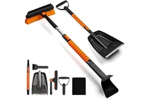 NFJOY Snow Shovel，42″ Extendable Ice Scraper for Car Windshield，5 in 1 Adjustable Snow Brush Emergency Tools with 360° Pivoti