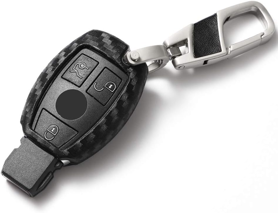 QinLing Carbon Fiber Pattern Silicone fob Key Case for Mercedes Benz Accessories Keychain fit AMG B C CLA CLK S E S GL GLA R S SL SLK SLS Key Chain Cover Holder Shell Bag