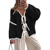 ZESICA Crdigans for Women Trendy 2026 Tie Front Bow Sweaters Casual Long Sleeve Winter Clothing Coats