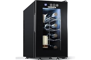 NEEDONE Wine Cooler Fridge, 8 Bottle Wine Chiller with Wine Rack/Lighting, Fast Cooling Thermoelectric Queit Wine Cabinet Cellar for Red White, Energy Efficient Gifts for Women Men