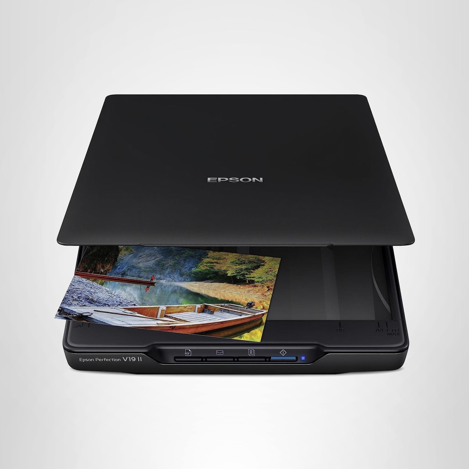 Epson Perfection V19 II Color Photo and Document Flatbed Scanner with 4800 dpi Optical Resolution, USB Power and High-Rise, Removable Lid